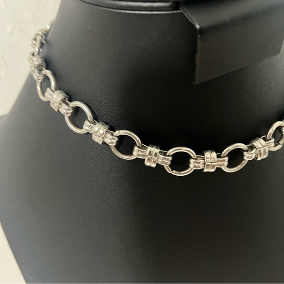 1946 Silver Circle Chain Link Necklace Casual Statement Minimalist - Picture 2 of 6
